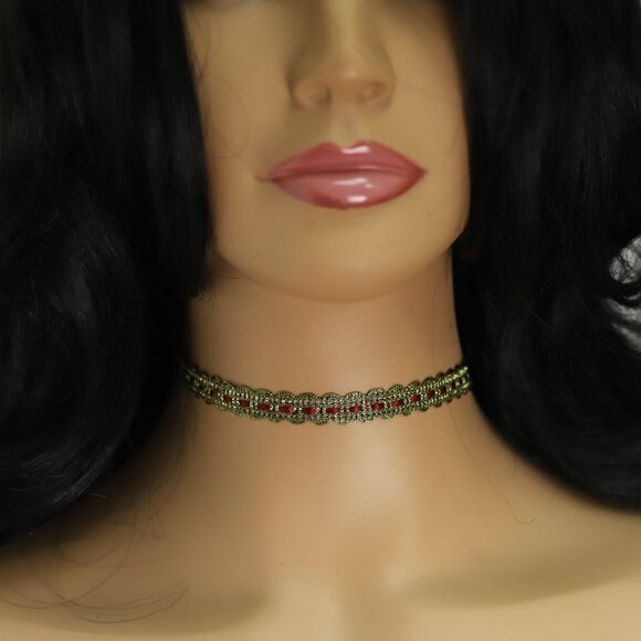 Gold Lace Choker - Adjustable 12.5' - 15' inch Red and Gold Color choker (#1) - Picture 8 of 11